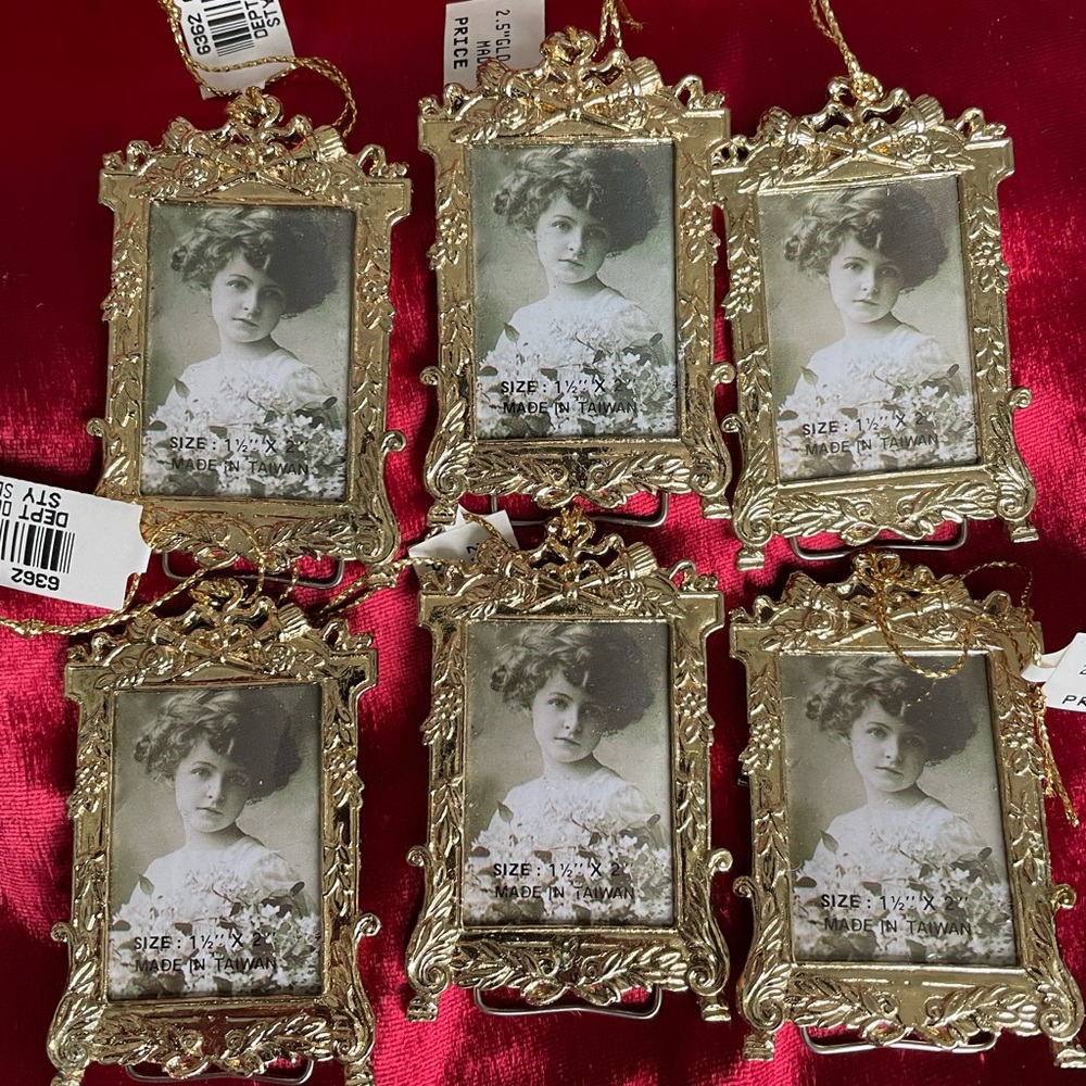 Holiday miniature frame ornaments. Set of 6.